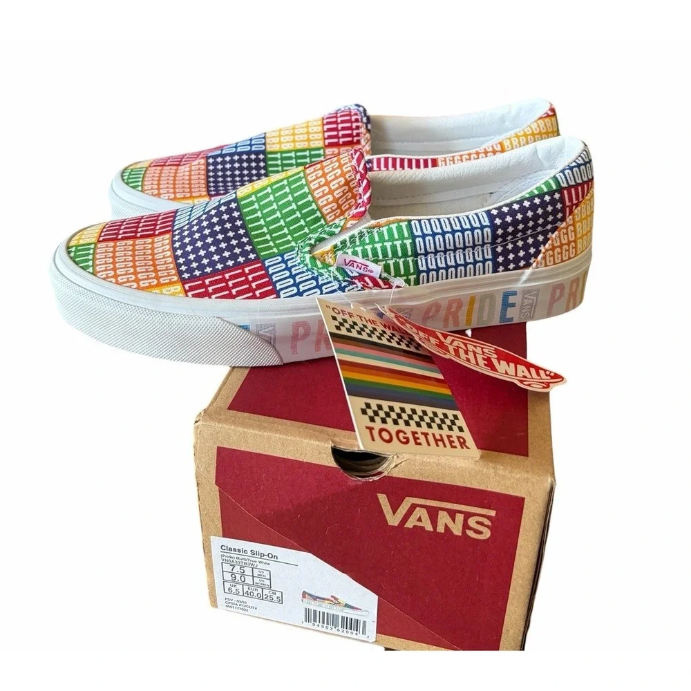 Vans Pride Classic Slip On Mens 7.5 Womens 9 Rainbow LGBTQ Canvas Shoes New